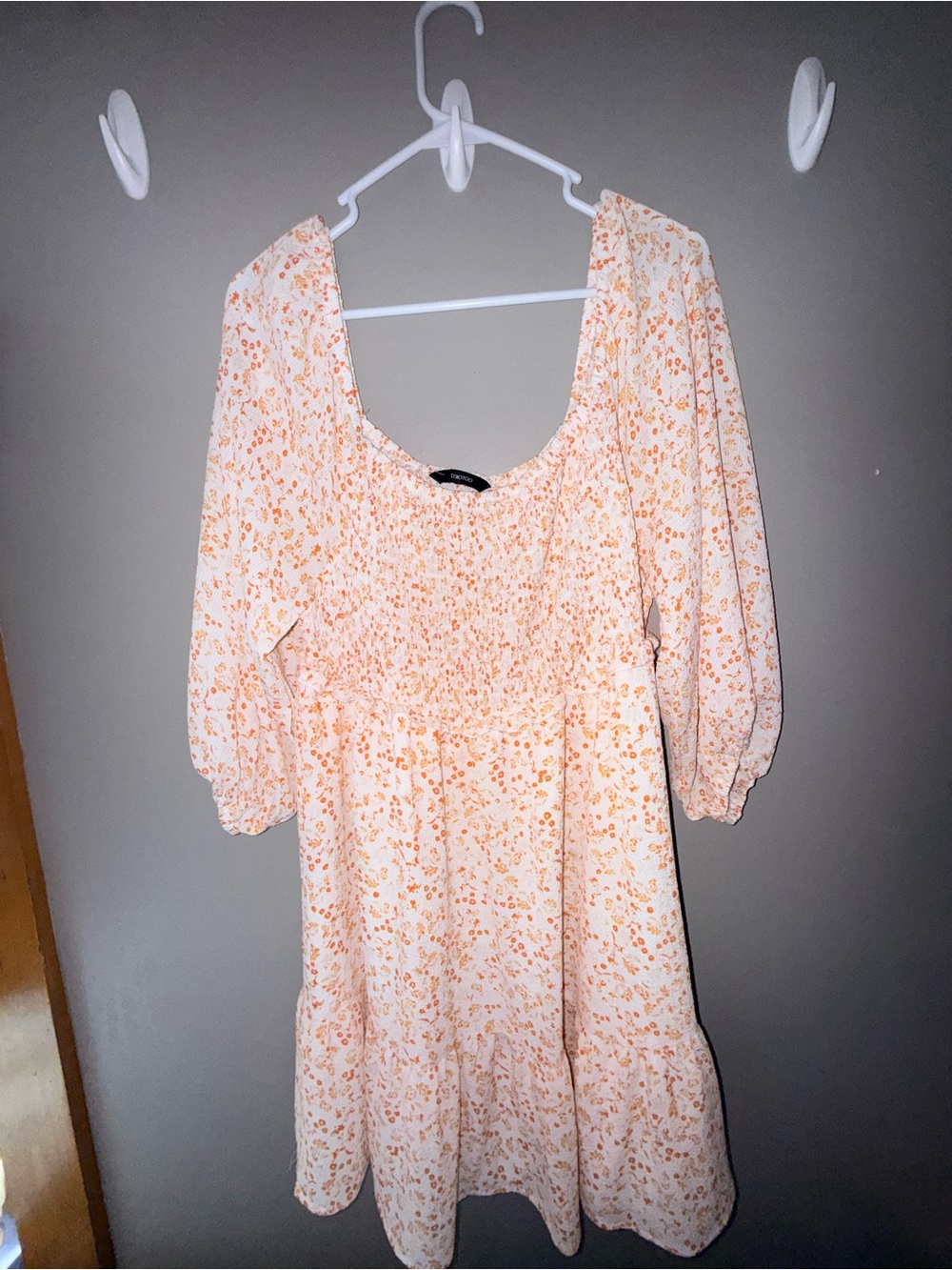 Smocked Floral Square Neck Dress - Peach Blossom